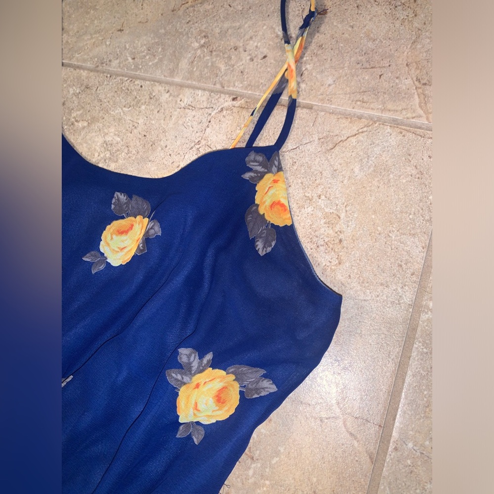 🌼💙Charming Charlie Blue and Yellow Floral Mini Dress - Adjustable Straps - - Picture 5 of 15